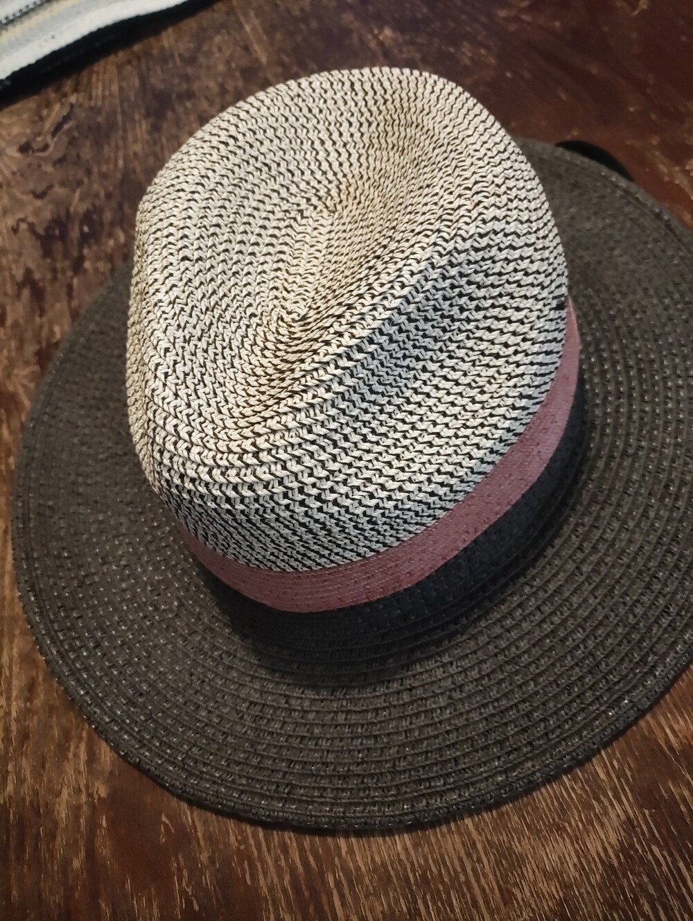 Two-Tone Straw Fedora with Orange Band - Men's Accessory